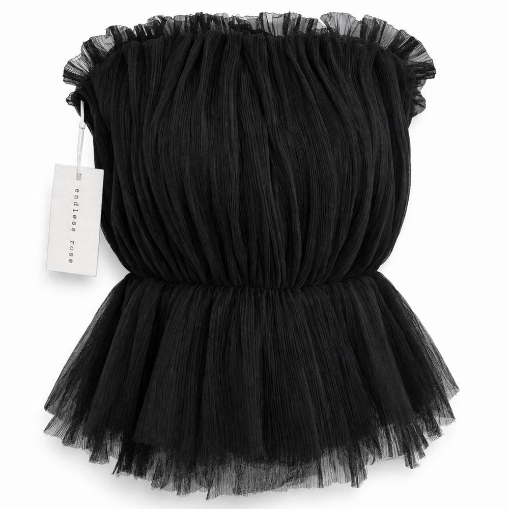 NWT Endless Rose Black Strapless Tulle Peplum Top Size Large